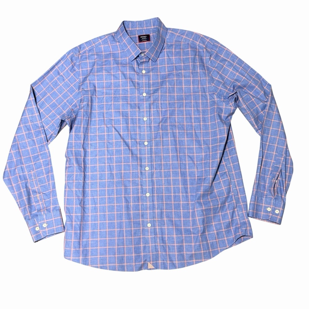 UNTUCKit Men's XXL Pink Blue Plaid Button Front Long Sleeve‎ Shirt Wrinkle Free